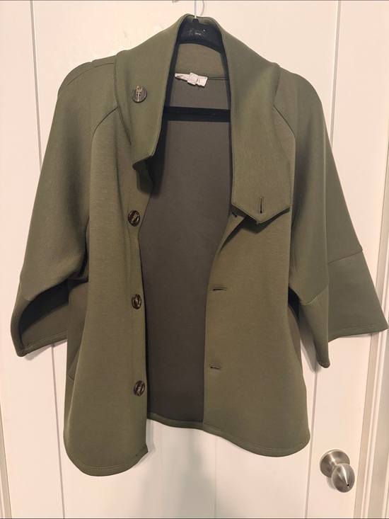 THML Jackets & Blazers - THML Women's Olive Green Funnel Neck Button-Front Swing Cape Coat